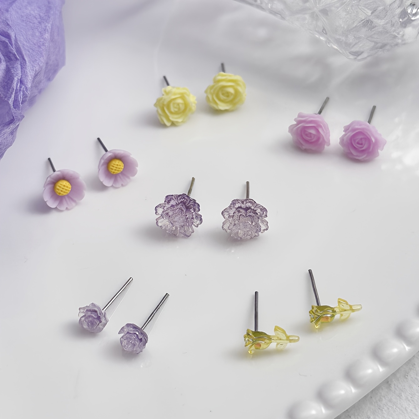 6pc Colorful Petite Flower-Shaped Earrings Set for Ladies
